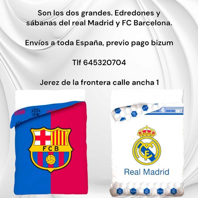 Edredones y sábanas real Madrid y Barcelona