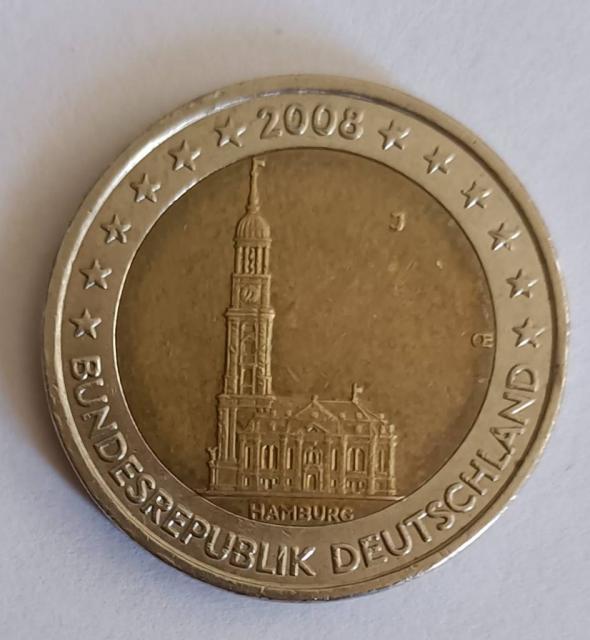 Alemania 2008, 2€, Ceca J, Estado federado de Hamburgo